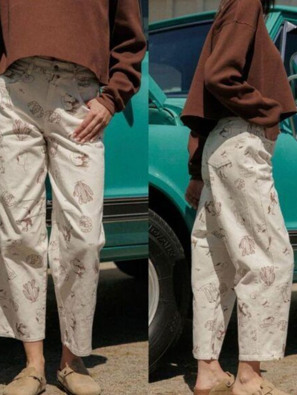 NWOT Cali 1850 Western All Over Print Barrel Pants Ivory/Brown Cowgirl 7 Juniors
